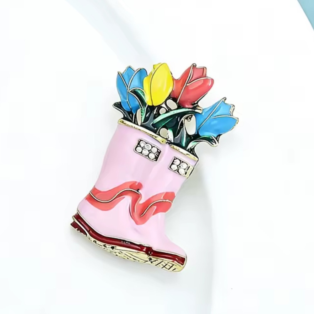 Rain Boots Flower Bouquet Brooch – Spring Garden Jewelry - Picture 6 of 9